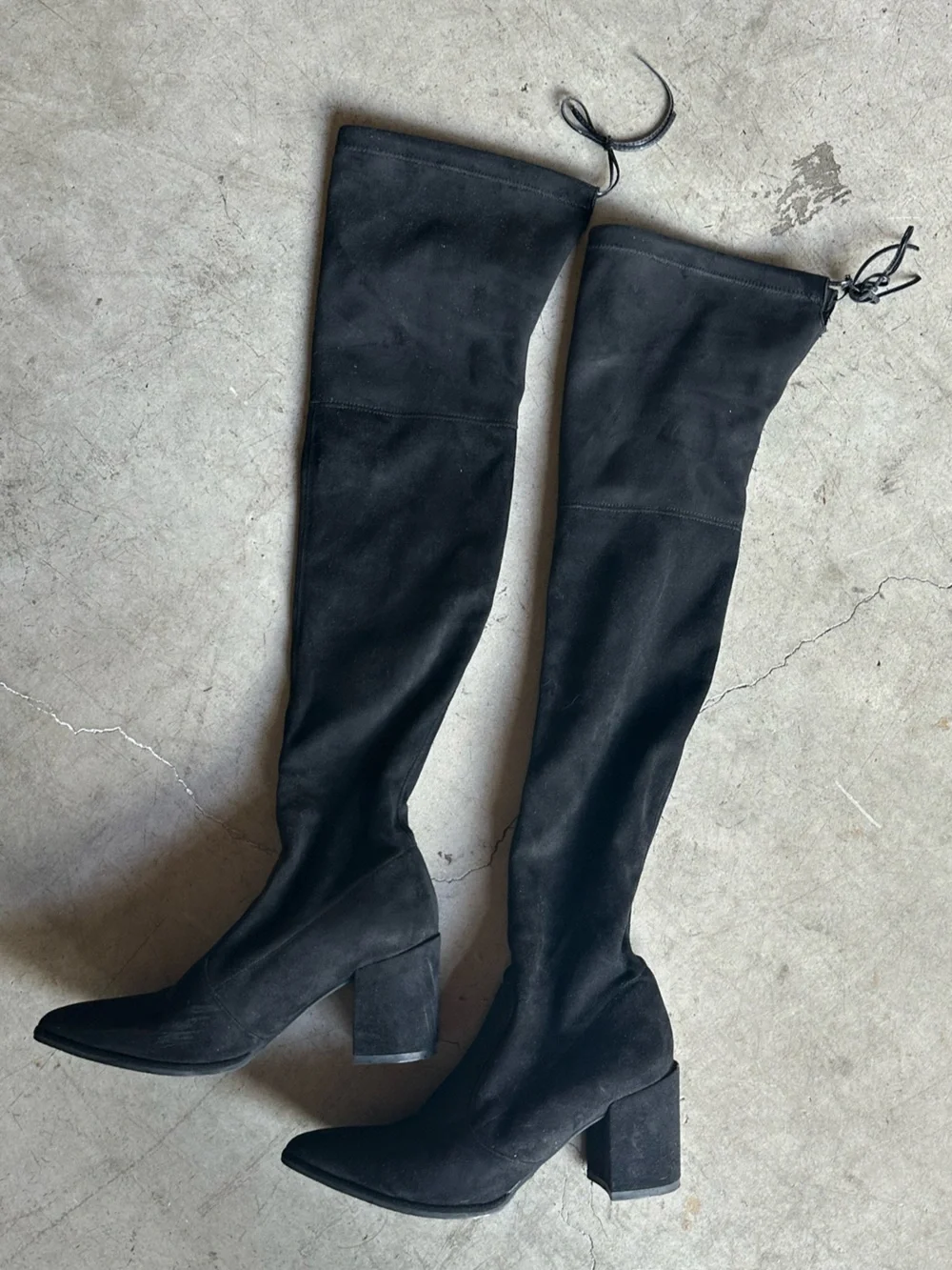 Stuart Weitzman Black Over-The-Knee Suede Boots with Block Heel